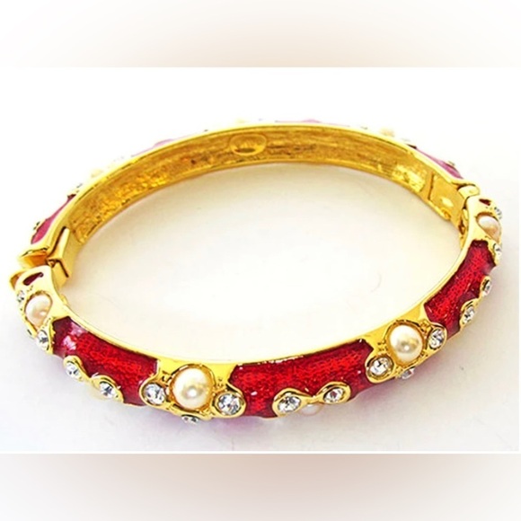 Kenneth Jay Lane Vintage Jewelry Diamante and Pearl Cuff Bracelet - Picture 1 of 5